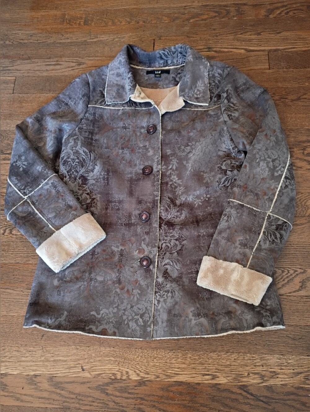 Kial Faux Shearling Damask Jacket Size Medium Boho Western Soft Comfy Cozy